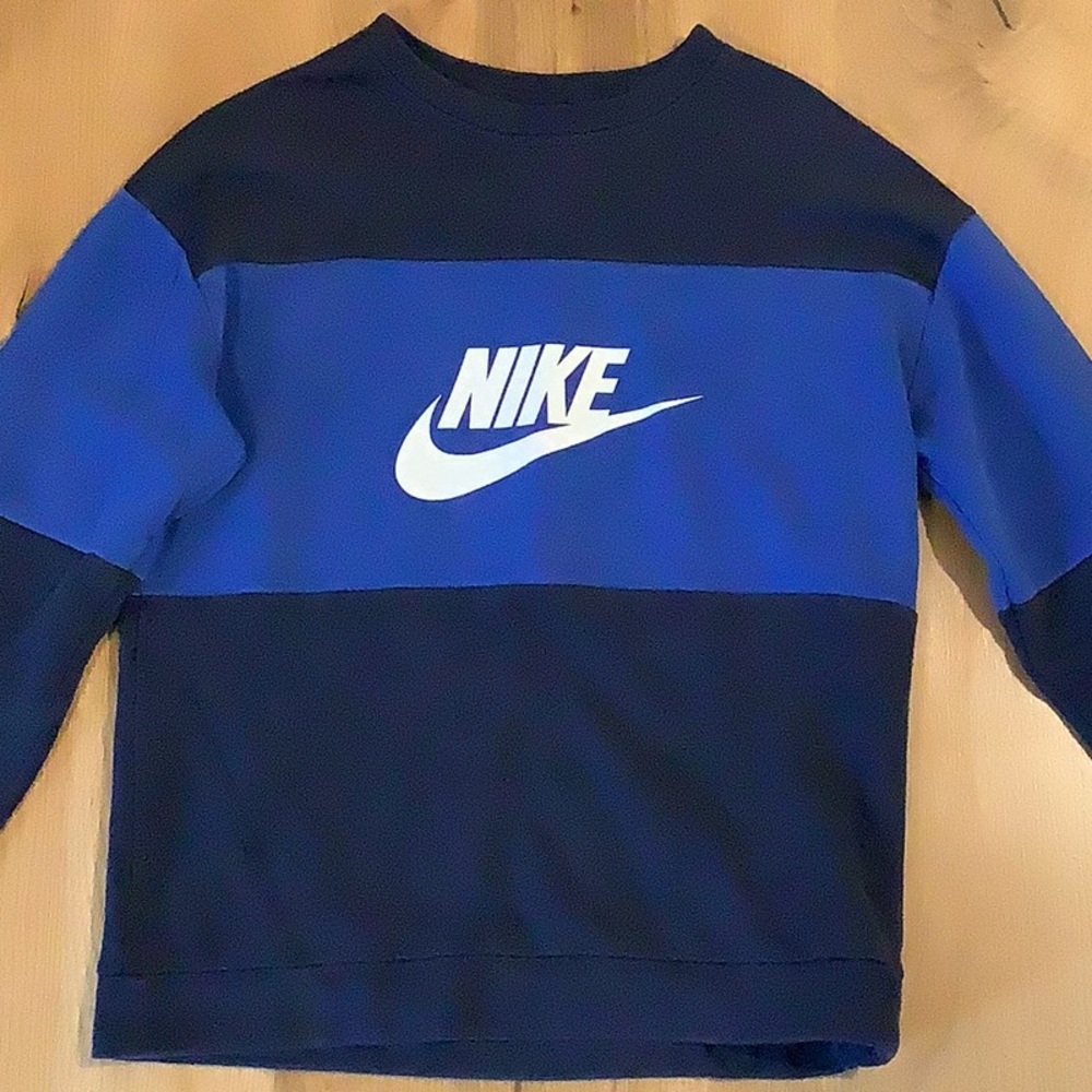 Nike Men's Bold Blue and Black Crewneck Sweater